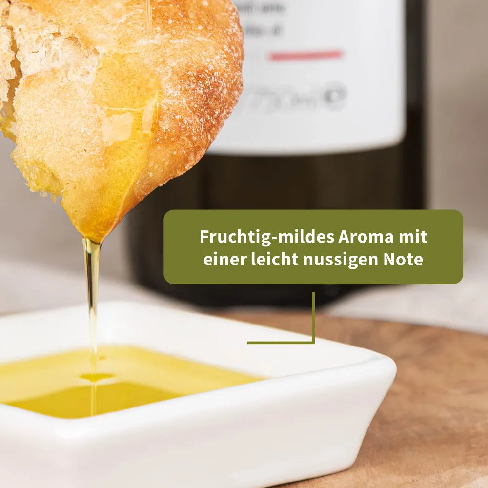 Brot mit Olivenöl, fruchtig-mildes Aroma mit einer leicht nussigen Note.