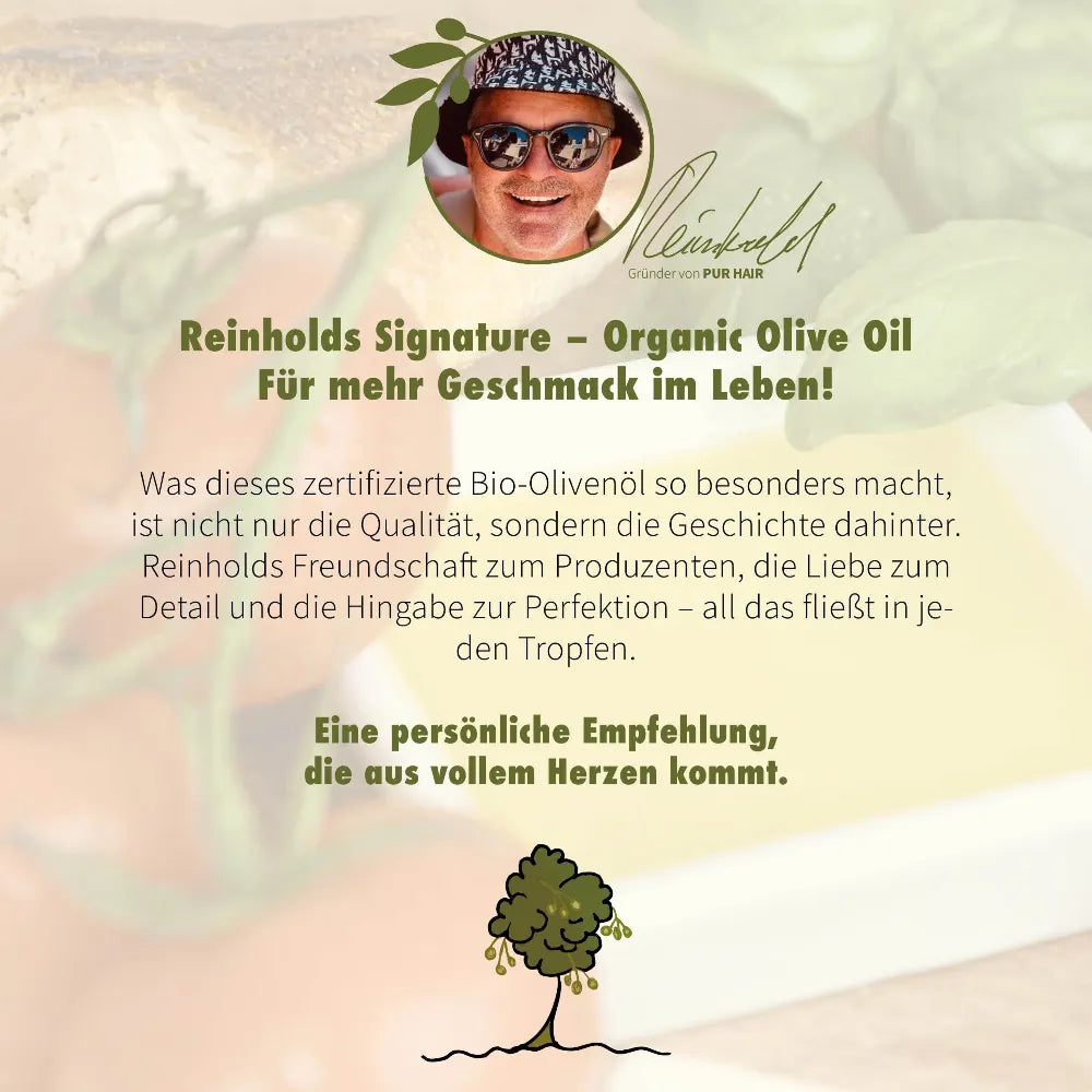 Reinhold, Gründer von PUR HAIR, und Text über die besondere Qualität, Freundschaft zum Produzenten.
