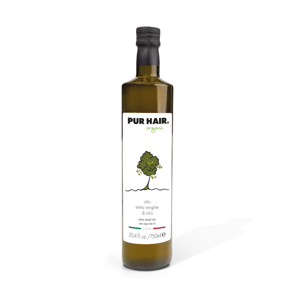 PUR HAIR organic olio extra vergine di olio, Bio-Olivenöl in 750 ml grüne Glasflasche, aus Sizilien.