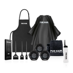 Schwarzes Friseurzubehör-Set mit Färbeschürze, Schneideumhang, schwarzen Handtüchern, Färbepinseln