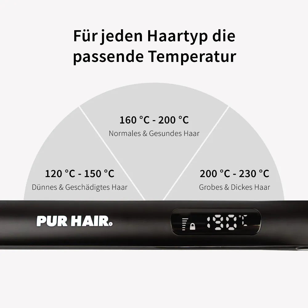  Iron Gloss Pro mit individuell einstellbarer Temperatur von 120 bis 230 °C für jeden Haartyp.
