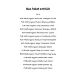 Auflistung aller Produkte im Organic Testpaket.