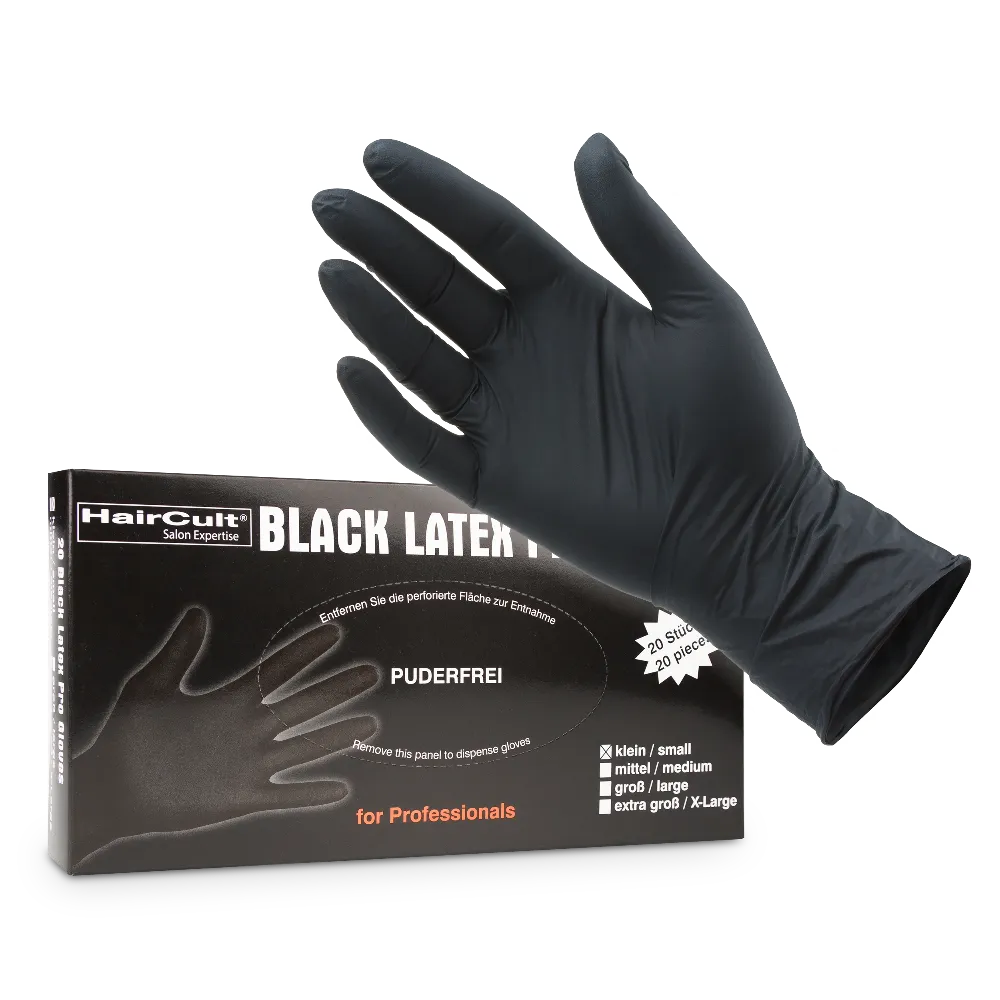 HairCult schwarze Latexhandschuhe puderfrei zum Schutz der Hände bei Colorationen.