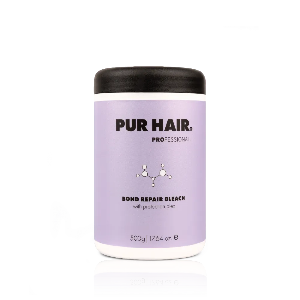 Lilafarbene PUR HAIR Bond Repair Bleach Protect Blondierung in 500-g-Dose mit schwarzem Deckel