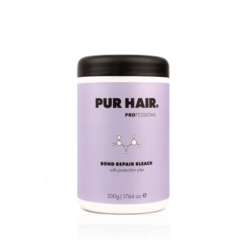 Lilafarbene PUR HAIR Bond Repair Bleach Protect Blondierung in 500-g-Dose mit schwarzem Deckel