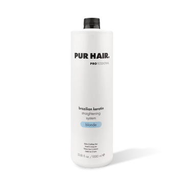 Weiße Brazilian Keratin Strong 1000-ml-Flasche mit schwarzem Verschluss und blauem Label.