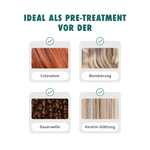 Vorbehandlung vor Coloration, Blondierung, Dauerwelle und Keratin-Glättung mit 4 Haarstrukturfotos.