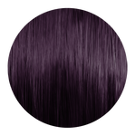 Runde Nahaufnahme einer intensiv violett-brauner Farbsträhne mit glänzenden Reflexen.