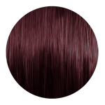 Runde Nahaufnahme einer intensiv kupferroten Haarsträhne mit glänzenden Reflexen.