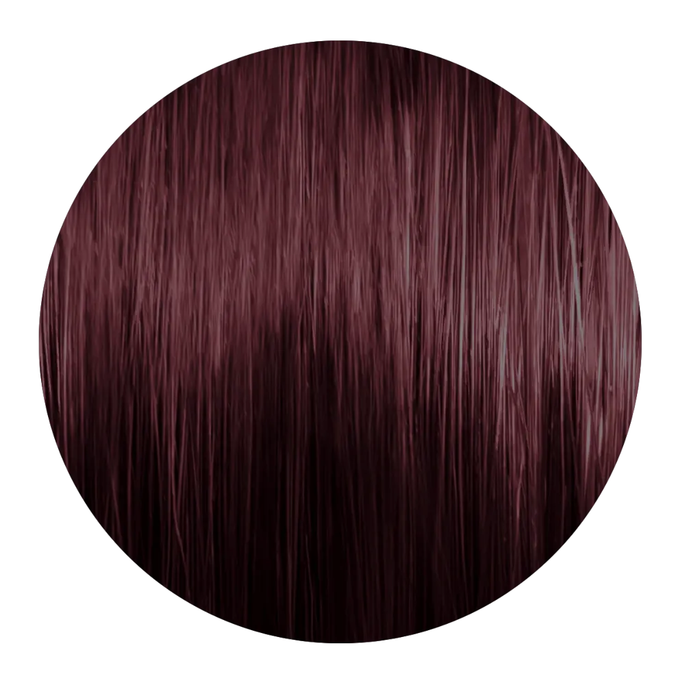 Runde Nahaufnahme einer intensiv kupferroten Haarsträhne mit glänzenden Reflexen.