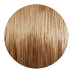 Runde Nahaufnahme einer warmer goldblonder Farbsträhne mit glänzenden Reflexen.
