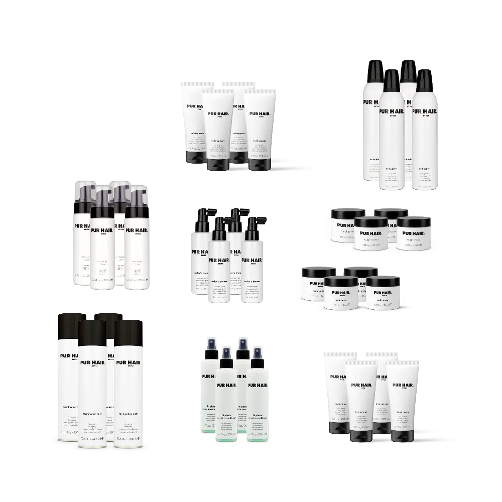 Styling Partner Deal mit professionellen Stylingprodukten wie Haarspray, Schaumfestiger, Gel, Paste.