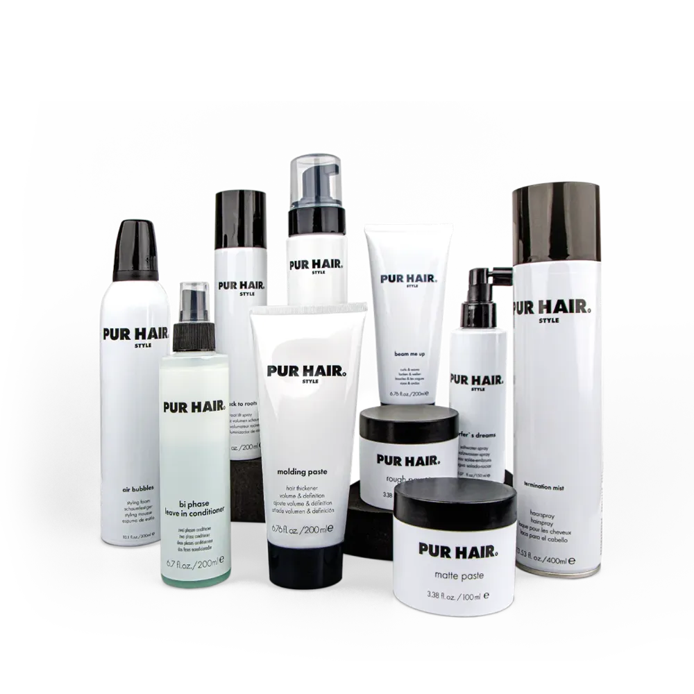 Produktsortiment mit Stylingprodukten im Testpaket für Friseursalons.