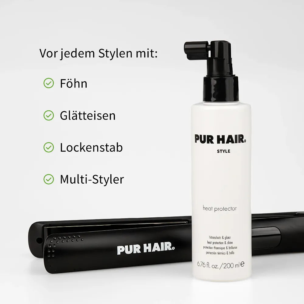 PUR HAIR Heat Protector für Hitzestyling mit Föhn, Glätteisen, Lockenstab und Multi-Styler.