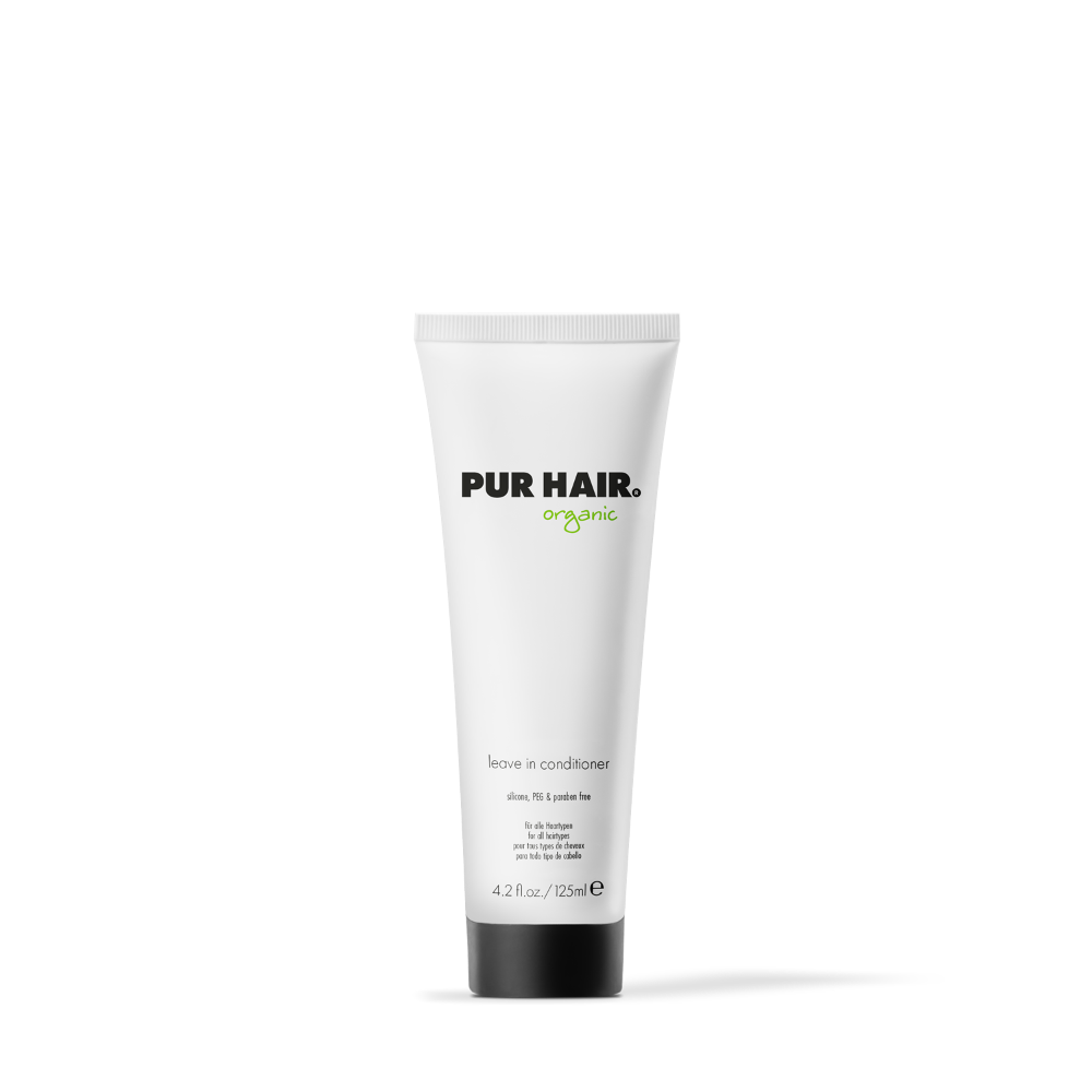 Organic Leave-in Conditioner, 125 ml Tube mit Pumpspender, freigestellt auf weißem Hintergrund.