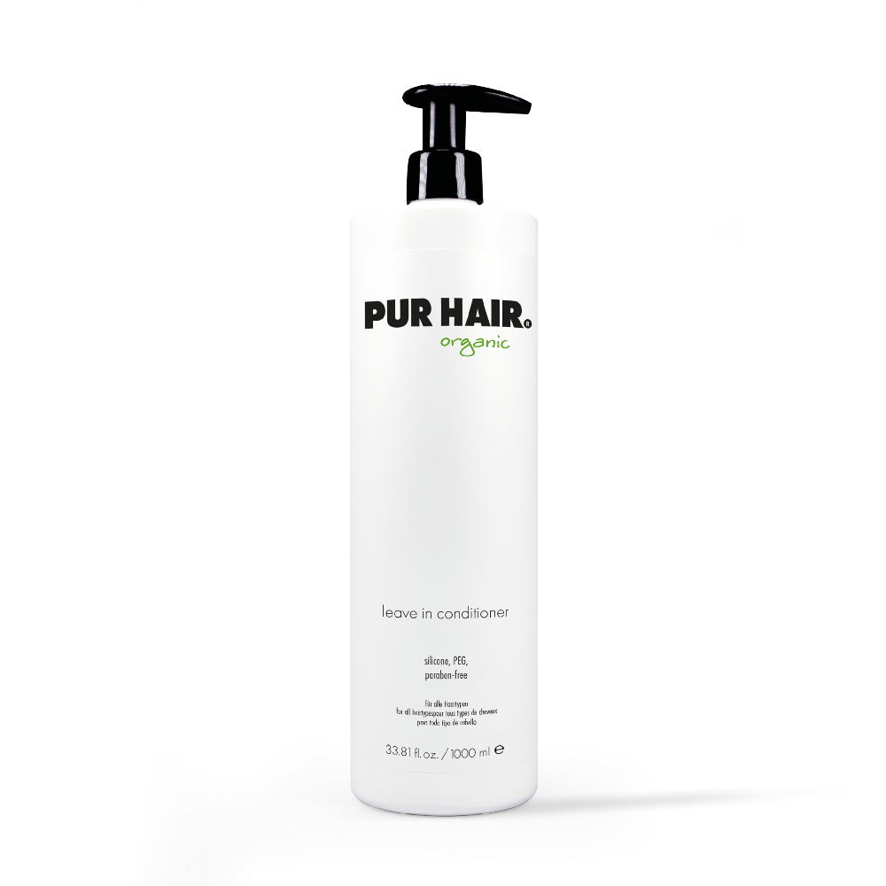 PUR HAIR Leave-In Conditioner Produktbild we9ße 1000 ml Flasche mit schwarzem Pumpspender.