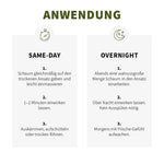 Anwendung: Schaum einmassieren, einwirken lassen, auskämmen oder über Nacht wirken lassen