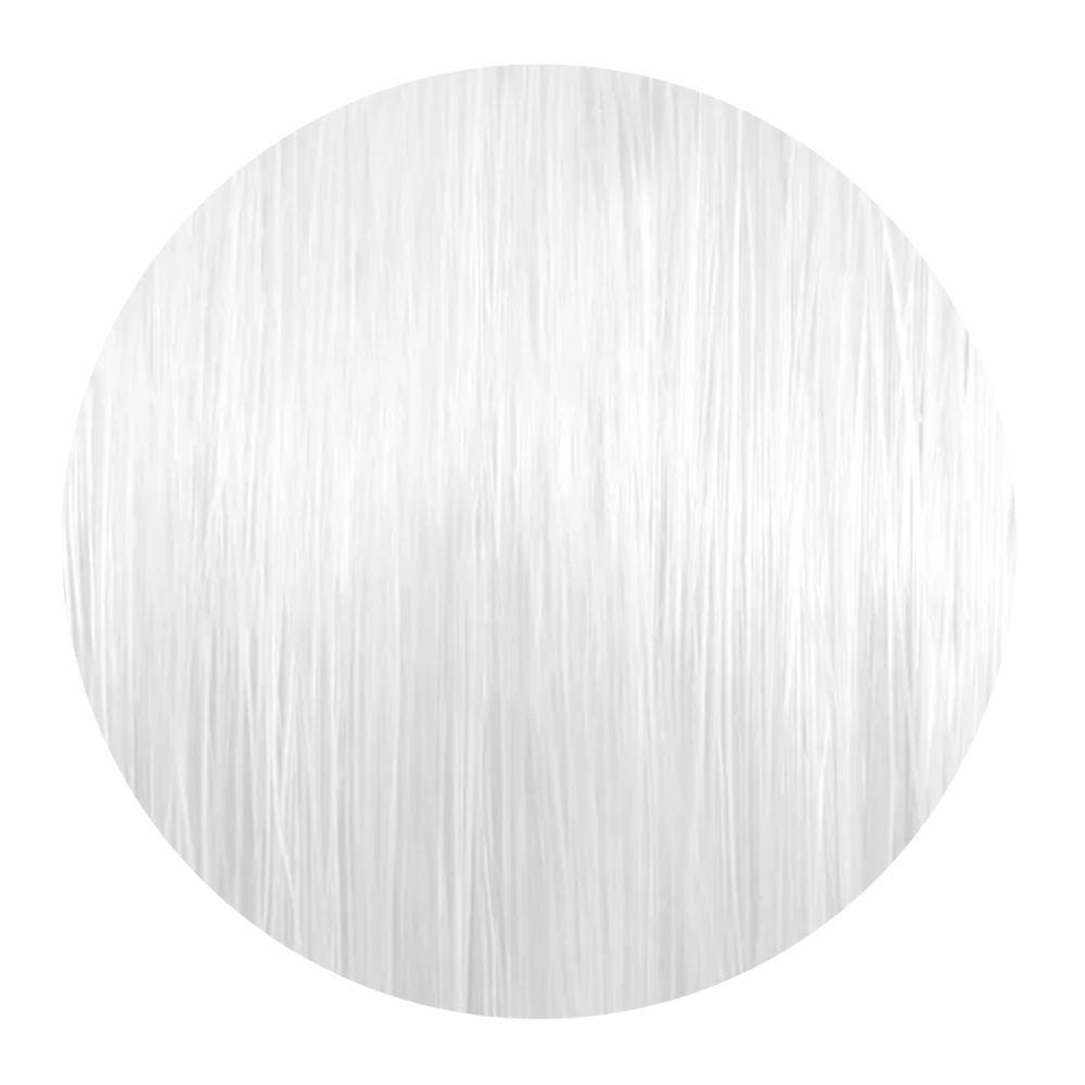 Runde Nahaufnahme einer glatten Haarsträhne in Weiß  mit glänzenden Reflexen.