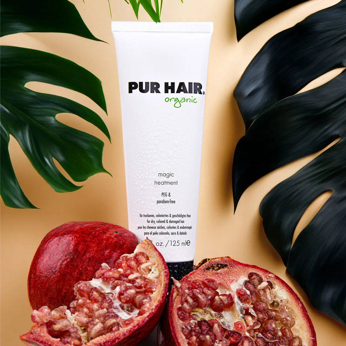 PUR HAIR Organic Magic Treatment Haarpflege mit Granatapfel und Monstera-Blättern.