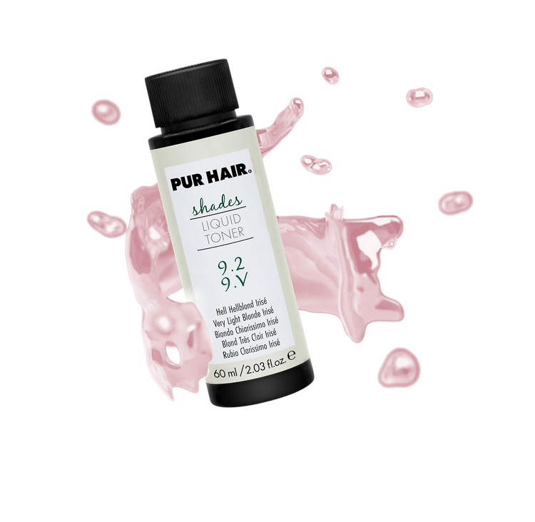 PUR HAIR Shades Liquid Toner 9.2 Hellblond Irisé mit rosafarbenem Farbakzent.