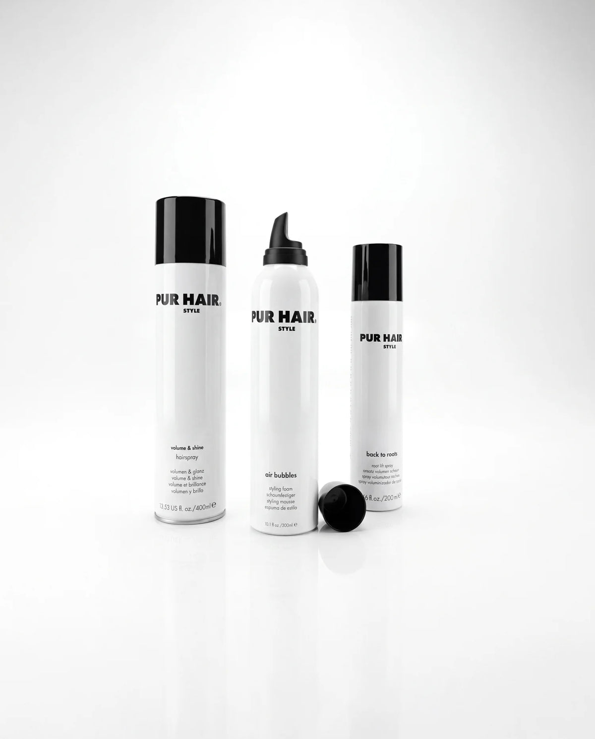 PUR HAIR Schaumprodukte für professionelles Styling mit flexiblem bis starkem Halt und langanhaltender Fixierung.