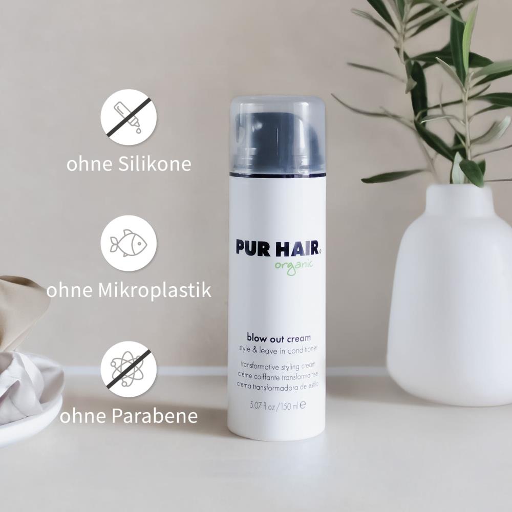 PUR HAIR organic Blow Out Cream – vegane Styling- und Leave-in-Conditioner-Creme.