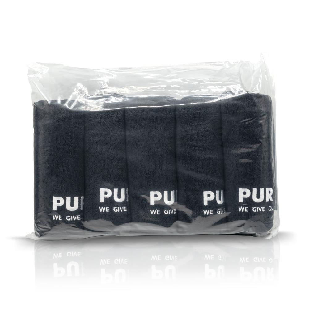 Set aus schwarzen PUR HAIR Friseurhandtüchern mit weiß gesticktem Logo