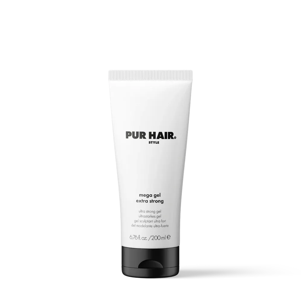 PUR HAIR Style Mega Gel Extra Strong in der 200-ml-Tube für besonders starken Halt.