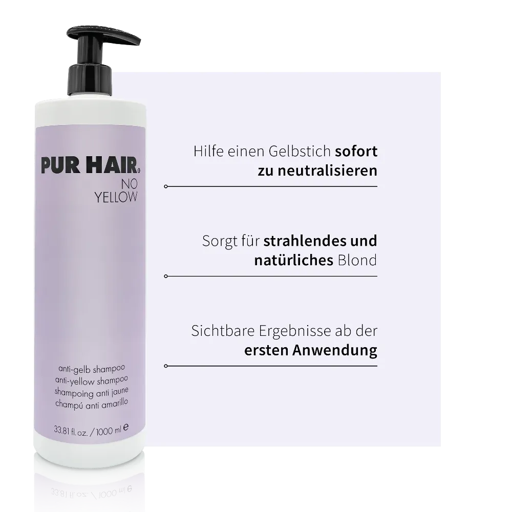 PUR HAIR No Yellow Anti-Gelb-Shampoo für strahlendes Blond und sichtbare Ergebnisse.