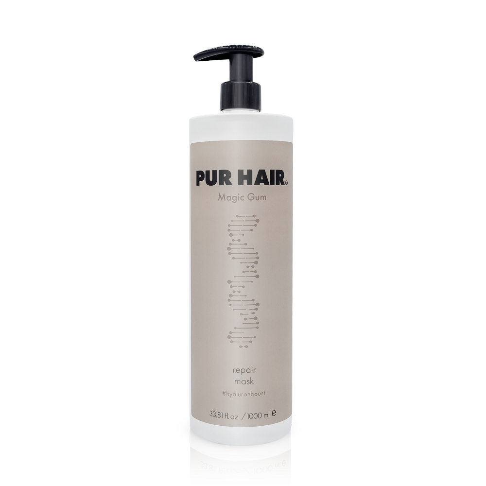 PUR HAIR  Magic Gum Maske & Conditioner, 1000 ml Flasche in hellbraun mit schwarzem Pumpspender